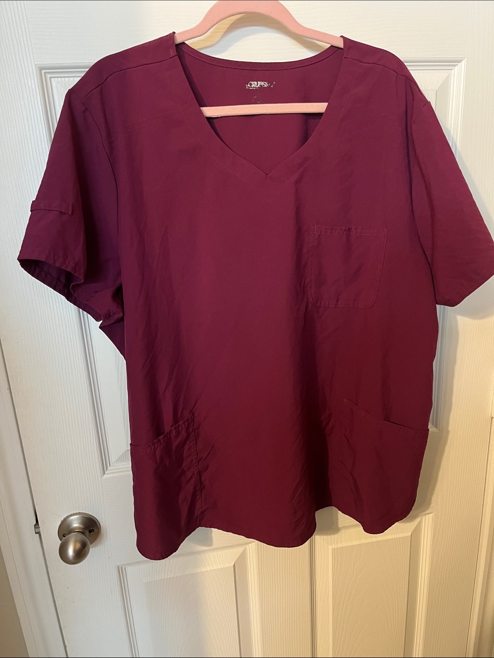 Women's V-Neck Short Sleeve Scrub Top - Burgundy